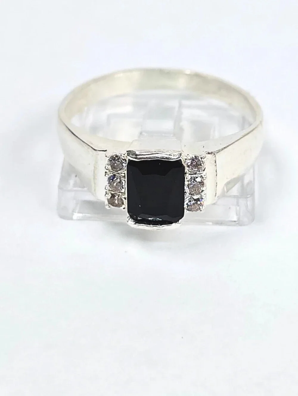 Men's Rectangular Black CZ Ring 925 Sterling Silver Statement Ring Size 11